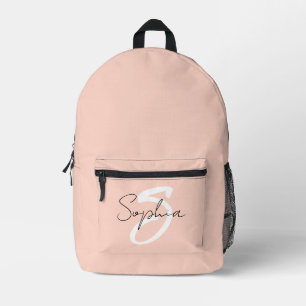 Monogram Calligraphy Custom Name With Pink Printed Backpack
