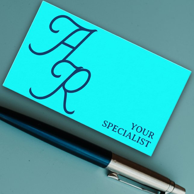 Monogram calligraphy initials cyan blue modern business card (Monogram calligraphy initials cyan blue modern business card)
