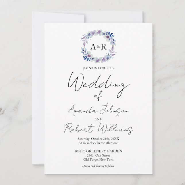 Monogram Calligraphy Photo Wedding Invitation (Front)
