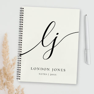 Monogram Calligraphy Script Initials Elegant Ivory Notebook