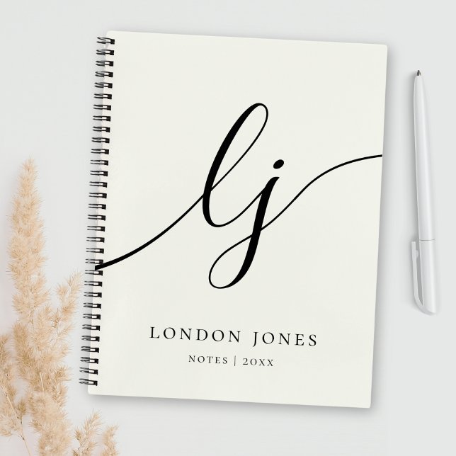 Monogram Calligraphy Script Initials Elegant Ivory Notebook (Creator Uploaded)