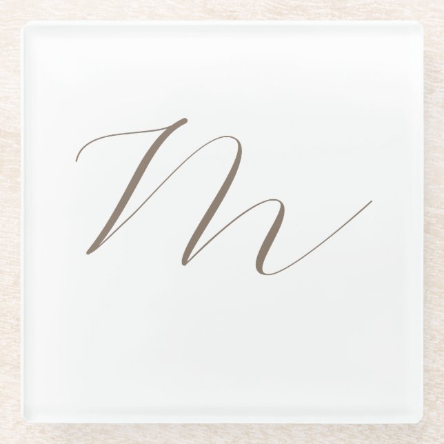 Monogram Calligraphy Unique Plain Modern Glass Coaster (Front)