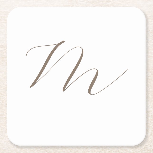 Monogram Calligraphy Unique Plain Modern Square Paper Coaster (Front)