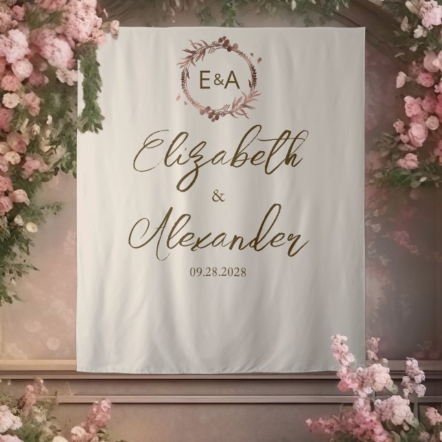 Monogram Calligraphy Wedding Backdrop Tapestry (Creator Uploaded)