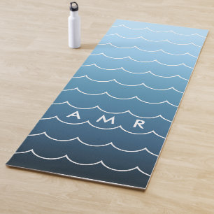 Monogram Calming Blue Gradient Wave Pattern Yoga Mat