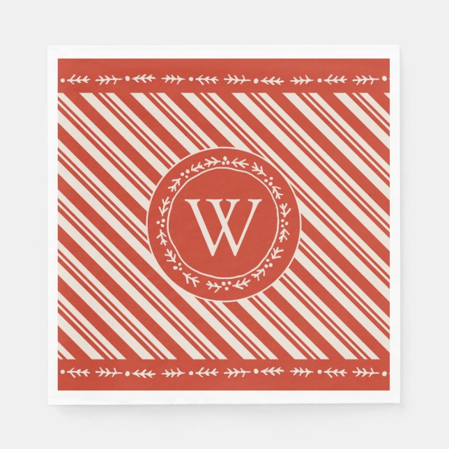 Monogram Candy Cane Stripe Napkin (Front)