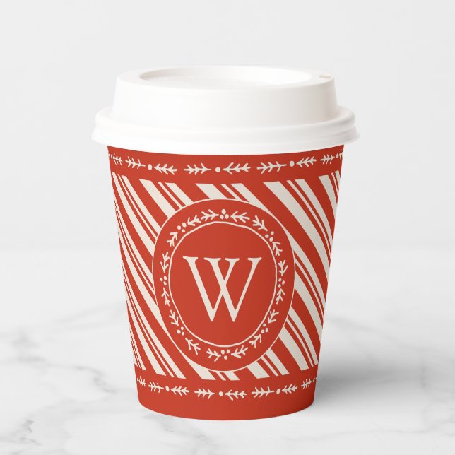 Monogram Candy Cane Stripe Paper Cups (Front)