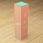 Monogram Cantaloupe Fruit Colours Wedding Wine Box<br><div class="desc">Pretty fun wedding reception favours with Love written in white script on left and right sides. Fresh summertime fruit inspired colours in cantaloupe, peach, honeydew. Personalize Bride and Grooms Monogrammed Initials and Wedding Date in white text on front. Thank You is written in white script against turquoise blue on top....</div>