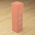 Monogram Cantaloupe White Wedding Wine Box<br><div class="desc">Pretty cantaloupe with white. Wedding favour boxes for your reception guests.  Personalize with the Bride and Grooms First Name Initials and Wedding Date in white text.  Thank You is written in white script on top of box. Designs by TamiraZDesigns.</div>