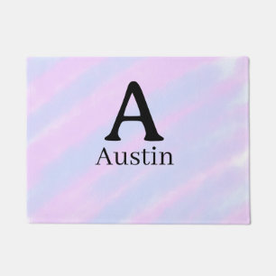 Monogram capital masculine add name purple pastel doormat