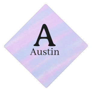 Monogram capital masculine add name purple pastel graduation cap topper