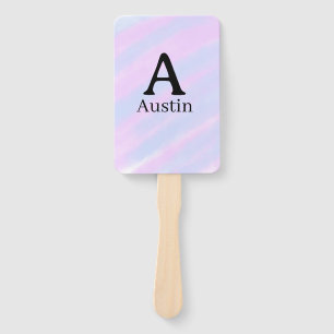 Monogram capital masculine add name purple pastel hand fan