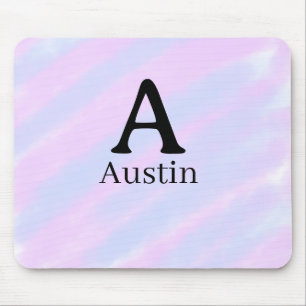 Monogram capital masculine add name purple pastel mouse pad
