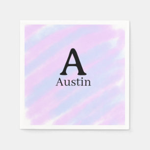 Monogram capital masculine add name purple pastel  napkin