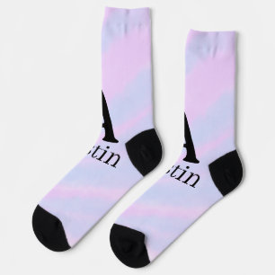 Monogram capital masculine add name purple pastel  socks