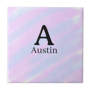 Monogram capital masculine add name purple pastel  tile
