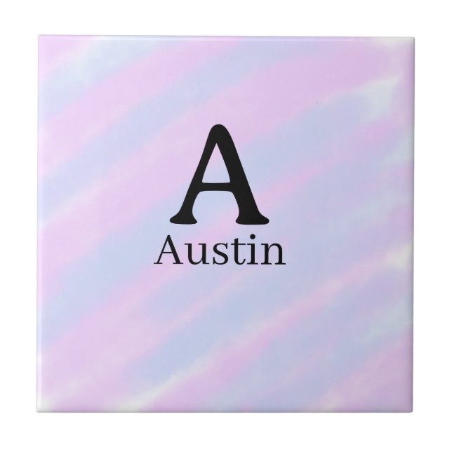 Monogram capital masculine add name purple pastel  tile (Front)