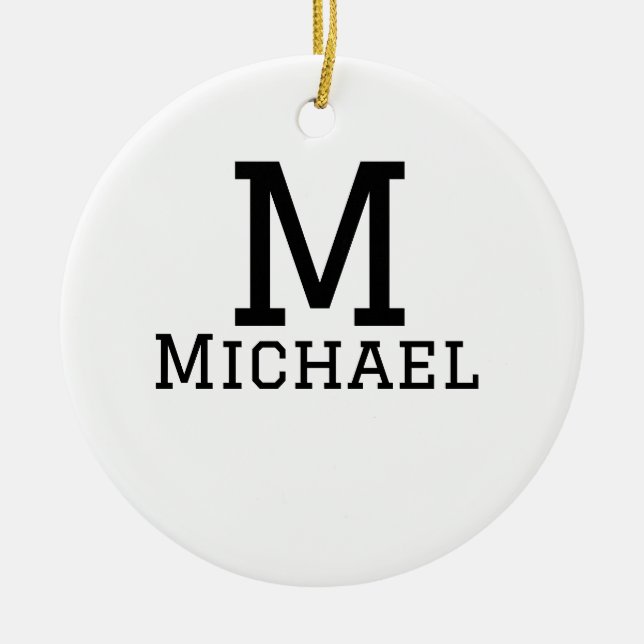 Monogram capital masculine add name simple classic ceramic ornament (Front)