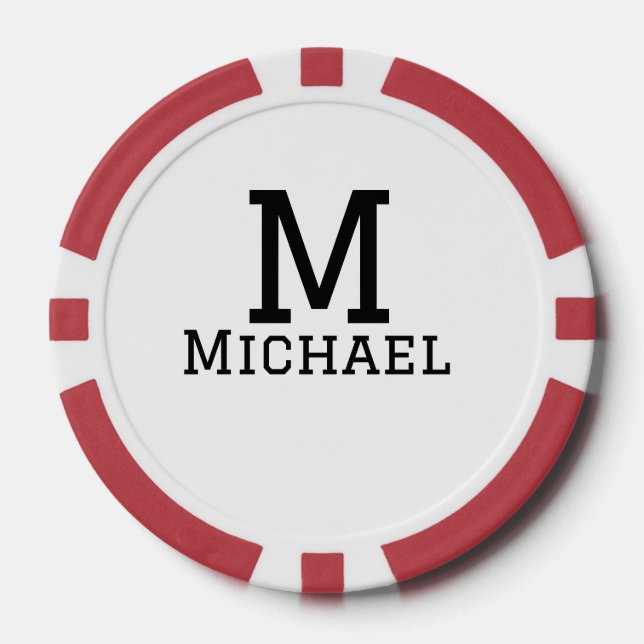 Monogram capital masculine add name simple classic poker chips (Front)