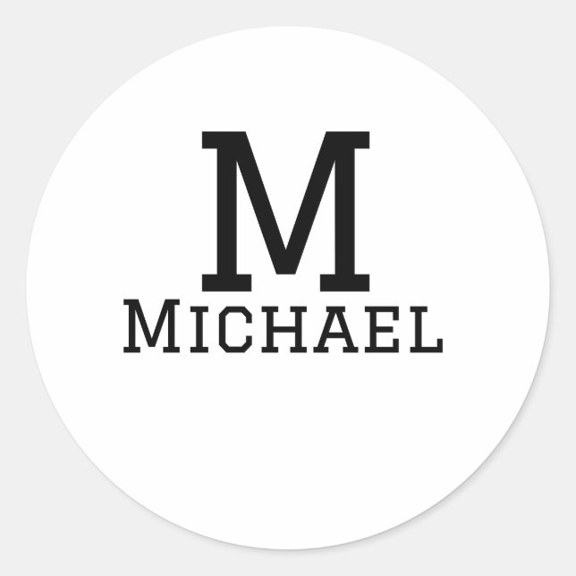 Monogram capital masculine add name simple classic round sticker (Front)