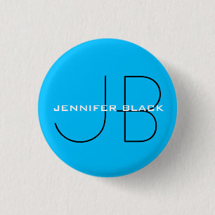 Monogram Capri Blue Minimalist Modern Name 1 Inch Round Button