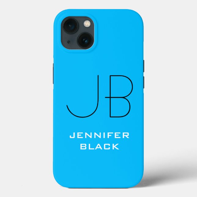 Monogram Capri Blue Minimalist Modern Name Case-Mate iPhone Case (Back)