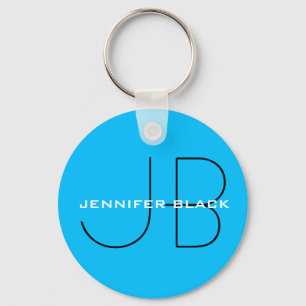 Monogram Capri Blue Minimalist Modern Name Keychain