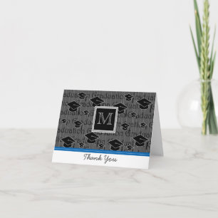 Monogram Caps Pattern Grad Thank You: Blue You Card