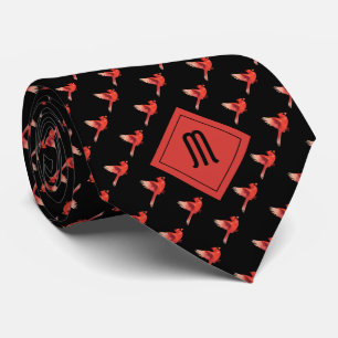 Monogram Cardinal Bird Pattern on Black Tie