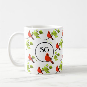 Monogram Cardinal Songbird on Tree Branch  Coffee Mug