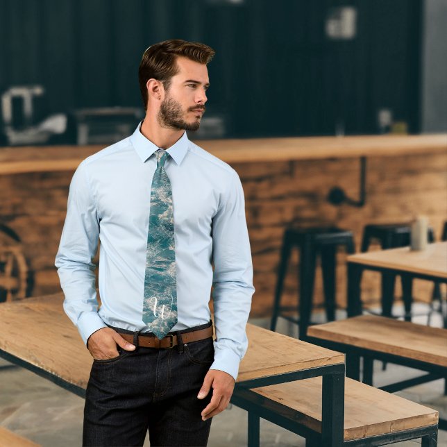 Monogram Caribbean Seascape Blue White Wave Crests Tie (Monogram Caribbean Seascape Blue White Wave Crests Neck Tie)