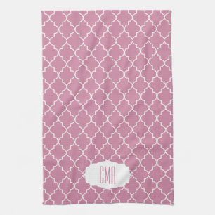 Monogram Cashmere Pink Quatrefoil Kitchen Towel
