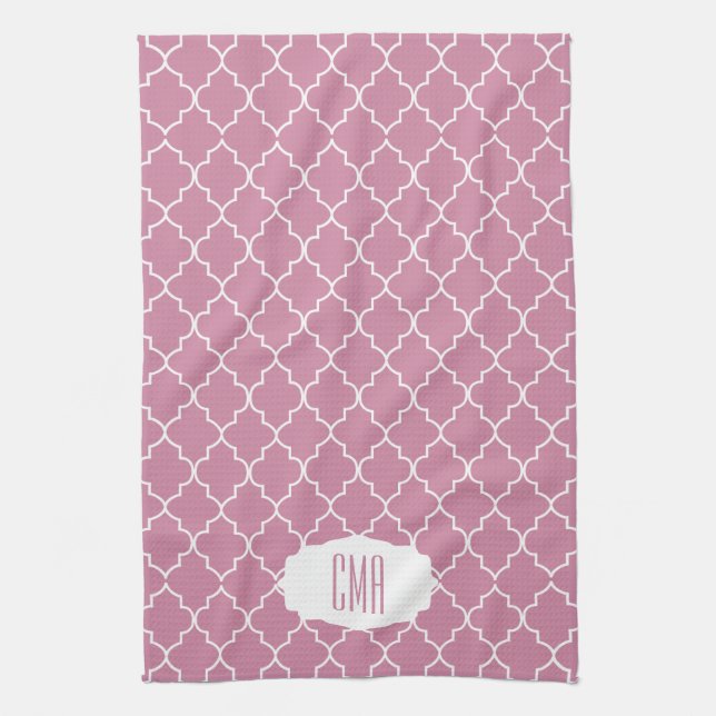 Monogram Cashmere Pink Quatrefoil Kitchen Towel (Vertical)