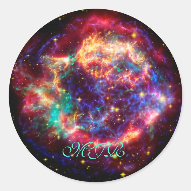 Monogram Cassiopeia, Milky Ways Youngest Supernova Classic Round Sticker (Front)