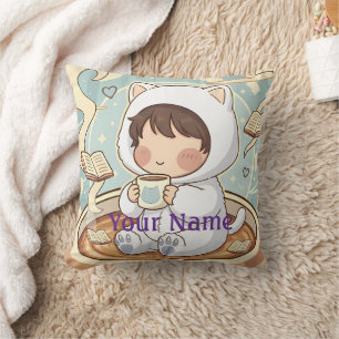 Monogram Cat Pillow Cozy Reading Nook Decor
