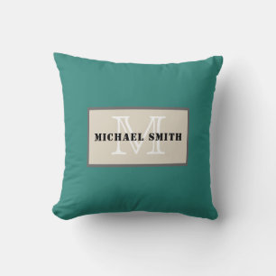 Monogram Celadon Green Solid Colour Background Throw Pillow