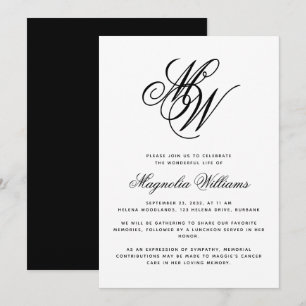 Monogram Celebration of Life Memorial Service Invitation