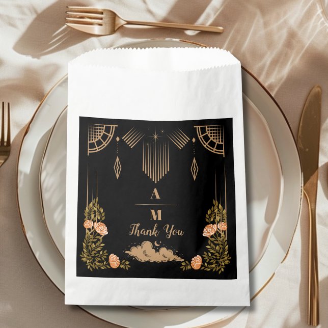 Monogram Celestial Midnight Black Stars Wedding Favour Bag (Creator Uploaded)