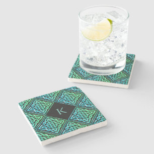 Monogram Celtic Blue Green Stone Coaster