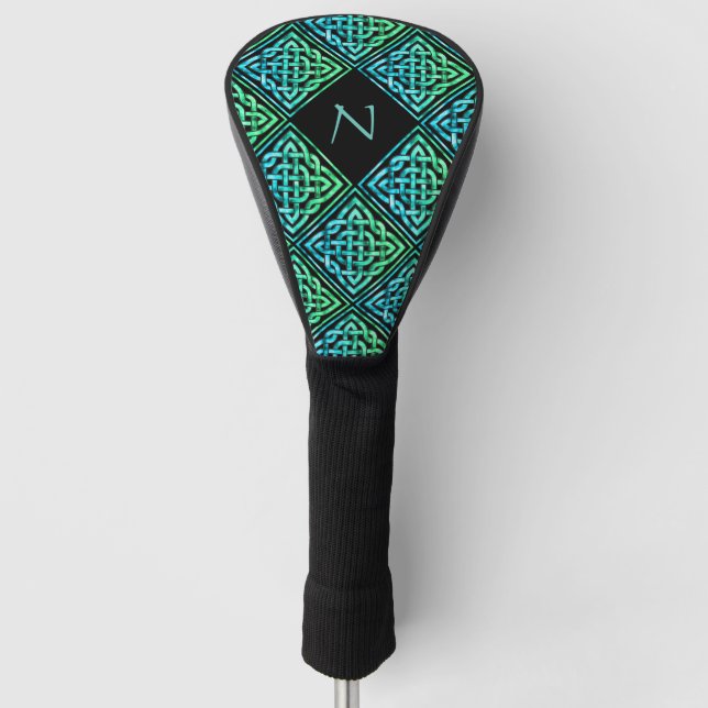 Monogram Celtic Knot Blue Green Golf Driver Cover (Front)