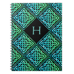 Monogram Celtic Knot Blue Green Pattern Notebook
