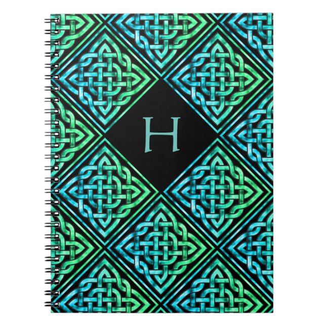 Monogram Celtic Knot Blue Green Pattern Notebook (Front)