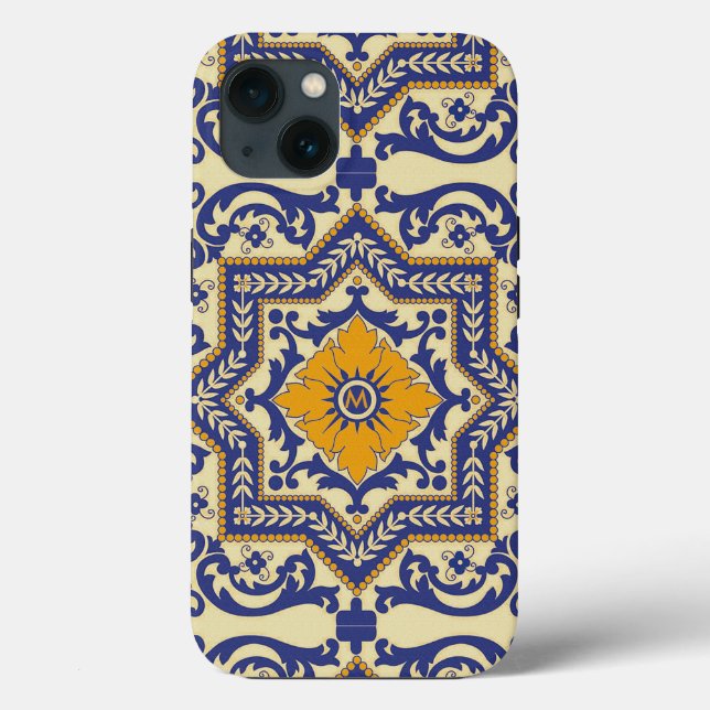 Monogram Ceramic Azulejo Style Blue Orange colours Case-Mate iPhone Case (Back)