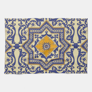 Monogram Ceramic Azulejo Style Blue Towel