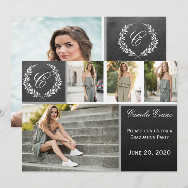 Monogram Chalkboard Graduation Party Invitation (Front/Back)