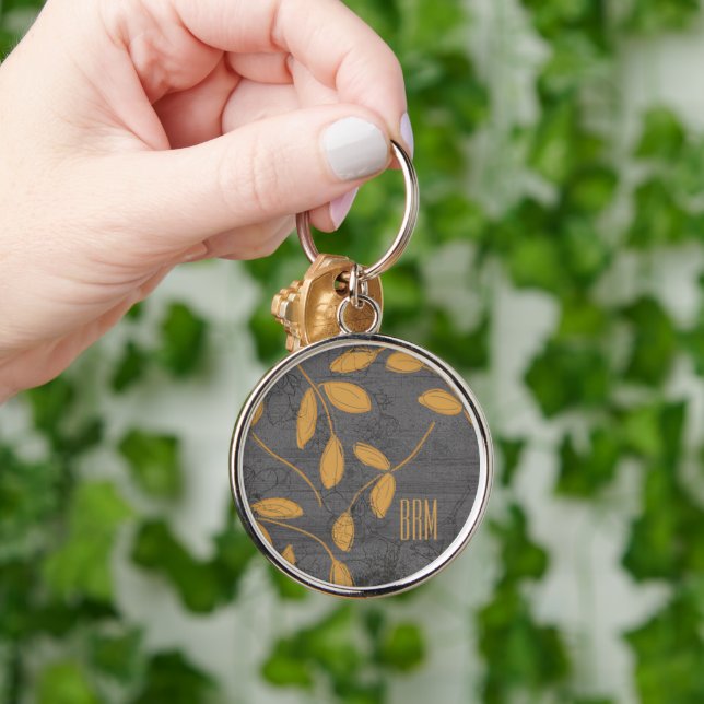 Monogram Chalkboard Leighton Floral Design Keychain (Hand)