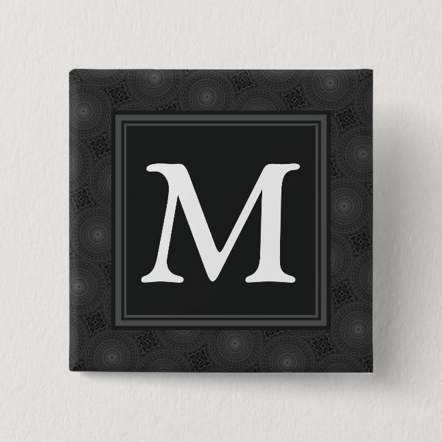 Monogram charcoal circles pattern 2 inch square button (Front)