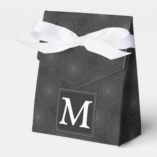 Monogram charcoal circles pattern favor box (Front Side)