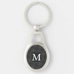 Monogram charcoal circles pattern keychain