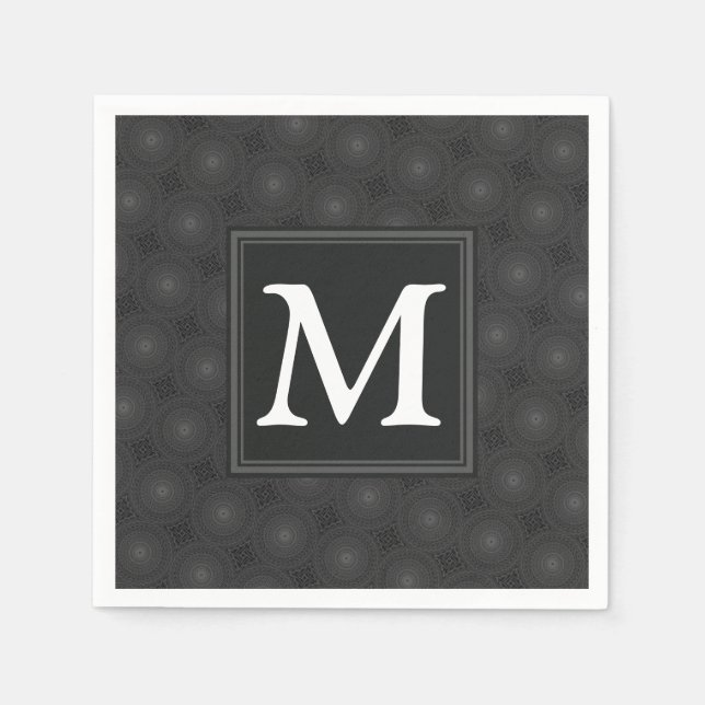 Monogram charcoal circles pattern napkin (Front)